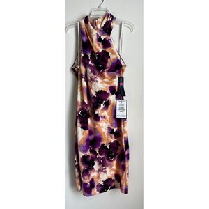 Rachel Roy Dress XL Harland Floral Halter Neck Midi Purple Orange Sleeveless NWT